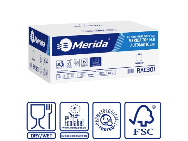 MERIDA TOP EKO AUTOMATIC MAXI paper towel in roll maxi, beige, 2-ply, diameter 19 cm, 100% ecocellulose, 150 m (6 rolls / carton)